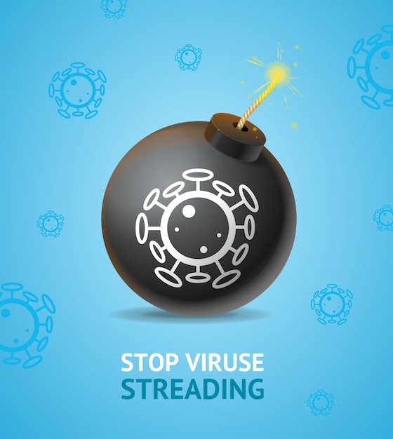 Realistische gedetailleerde 3D Stop Virus Concept advertentie Poster kaart met zwarte bom vectorillustratie