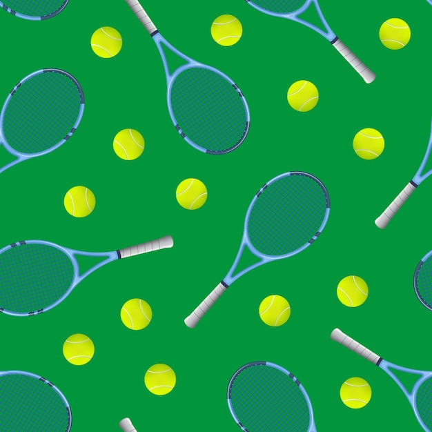 Realistische gedetailleerde 3D-tennisracket en bal naadloze patroon achtergrond apparatuur voor competitie spelen spelconcept vector illustratie van activiteit vrije tijd
