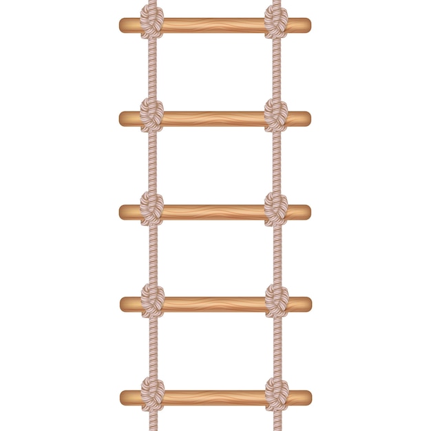 Realistische gedetailleerde 3D-touwladder of trap Symbool van toegankelijkheid Avontuur Kans en Ambitie Vectorillustratie van trap