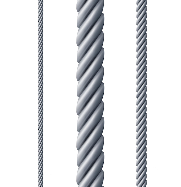 Vector realistische gedetailleerde 3d-vector van verschillende stalen touwen