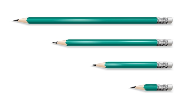 Realistische gedetailleerde 3D verschillende groene potlood set vector