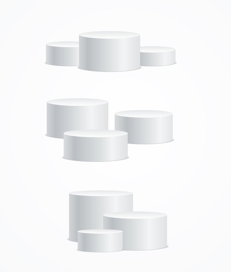 Vector realistische gedetailleerde 3d white blank round stage podium leeg template mockup set geïsoleerd op een achtergrond vector illustratie