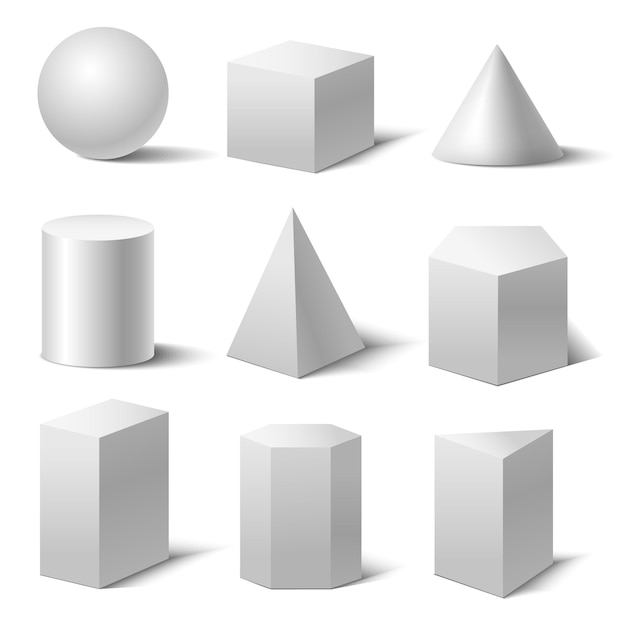 Realistische gedetailleerde 3D-witte basisvormen instellen Vector