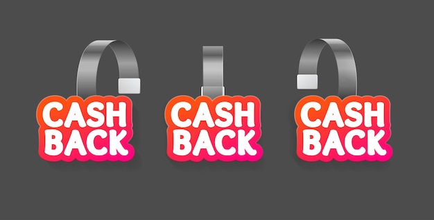 Realistische gedetailleerde 3D Wobbler Cash Back-etiketten op een grijze vectorillustratie van Cashback Wobblers