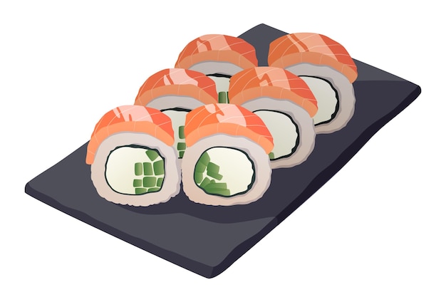 Realistische gekookte sushi rolt witte achtergrond Vectorillustratie