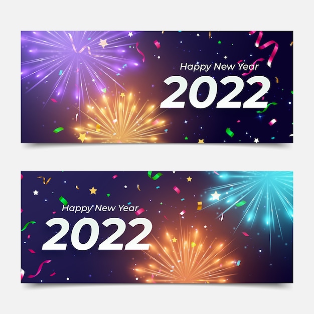 Realistische gelukkig nieuwjaar 2022 horizontale banners set