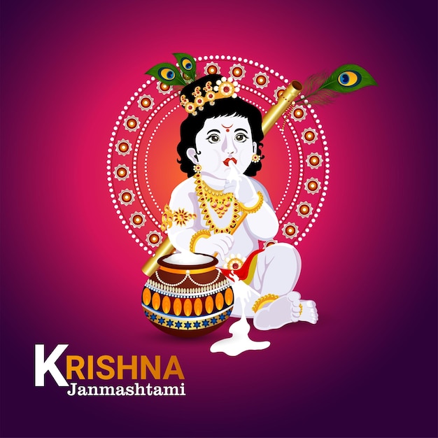 Realistische gelukkige janmashtami viering vectorillustratie