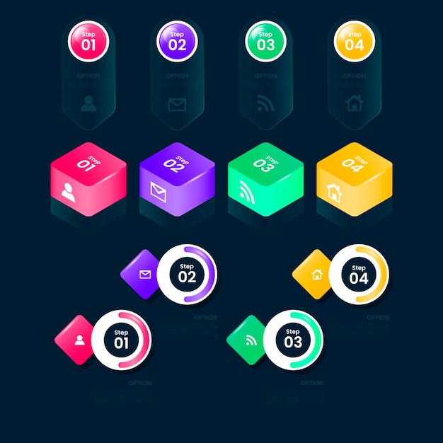 Realistische glanzende stap infografische sjabloon