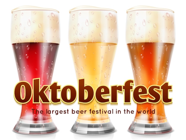 Realistische glazen bierillustratie. sjabloon voor spandoek oktoberfest