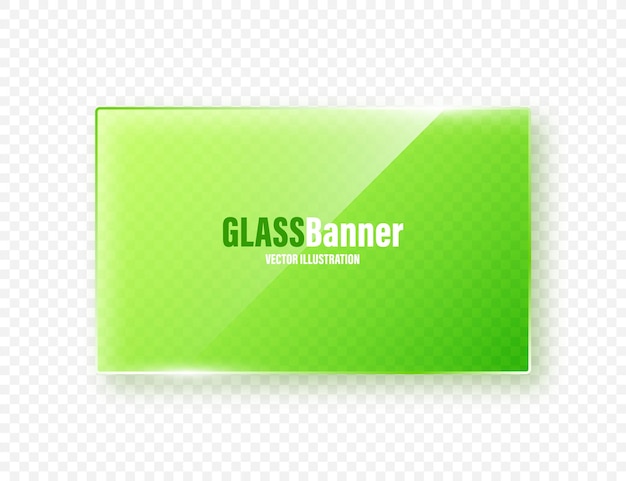Vector realistische glazen frame groene transparante glazen banner met flares en highlights glanzende acrylplaat