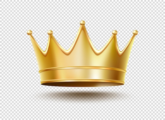 Realistische gouden koning of koningin kroon van goud vector geïsoleerde 3D Prins of prinses kroon voor koninklijke luxe keizerlijke embleem of toekenning Middeleeuwse monarch of keizer gouden kroon van royalty's schat