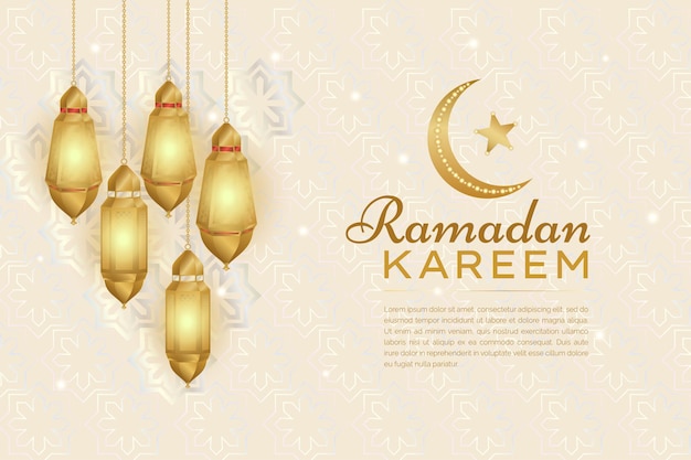 Vector realistische gouden lantaarn en wassende maan islamitische ramadan kareem achtergrond