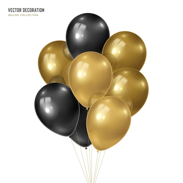 realistische gouden met zwarte bos helium ballonnen geïsoleerd op een witte achtergrond