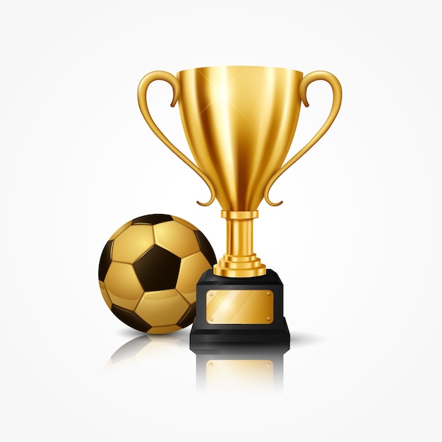 Realistische gouden trofee met voetbal