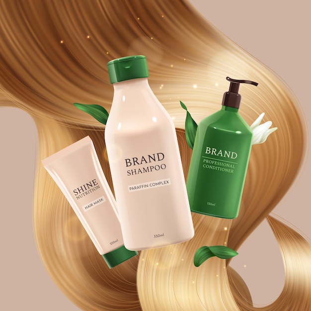 Realistische haarproducten samenstelling met cosmetische flessen