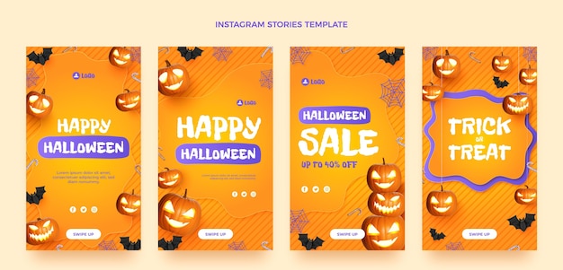 Realistische halloween instagram-verhalencollectie