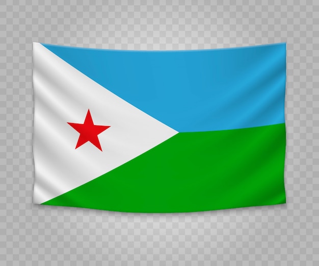 Realistische hangende vlag van Djibouti