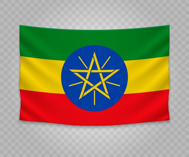 Realistische hangende vlag van ethiopië