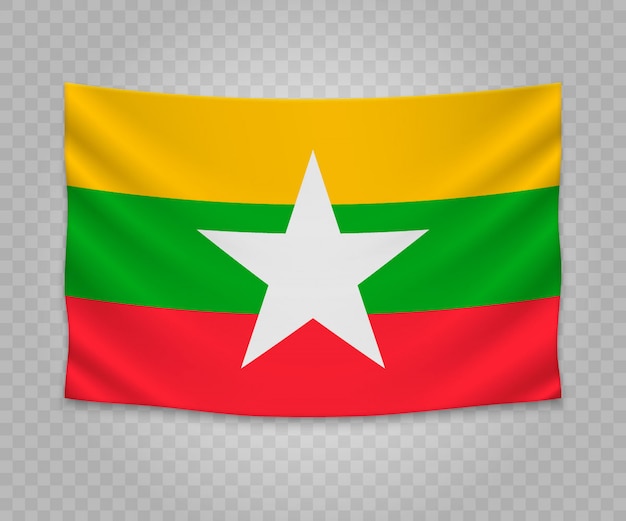 Realistische hangende vlag van myanmar