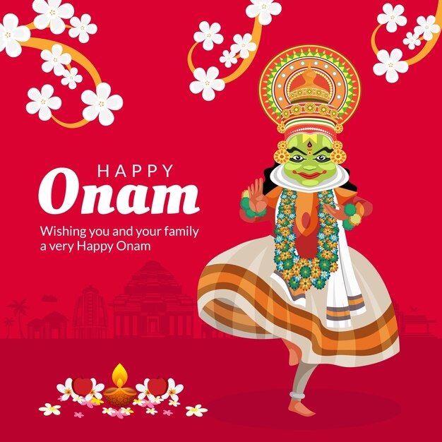 Realistische Happy Onam Indian festival banner ontwerpsjabloon