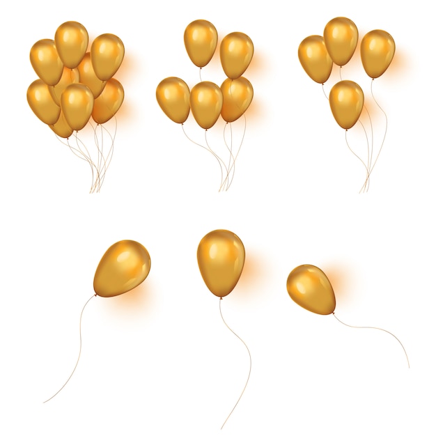 Realistische helium gouden verjaardag bos van ballons.