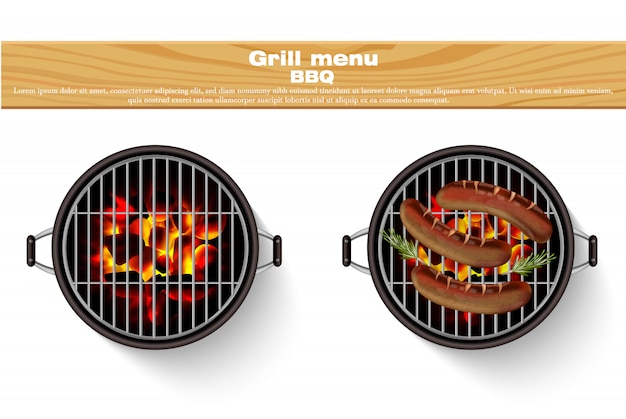 Realistische hete brandbbq geroosterde worsten