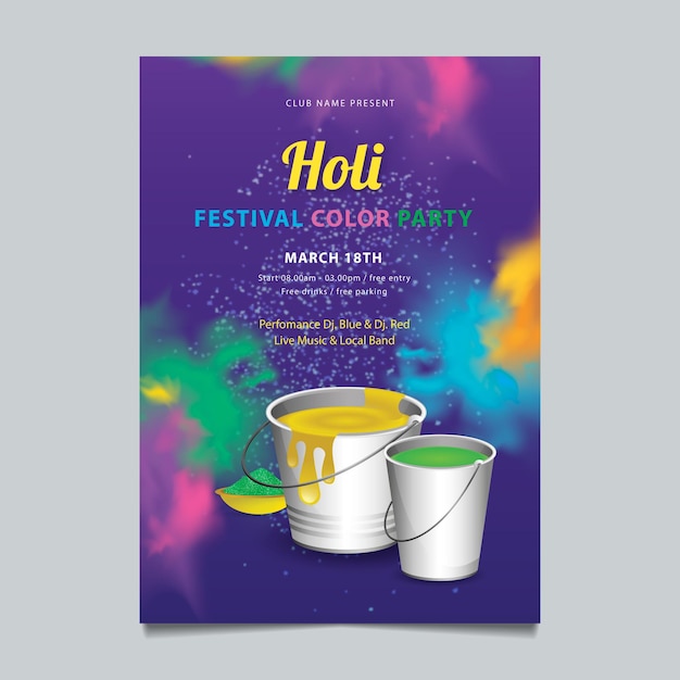 Realistische Holi verticale flyer sjabloon