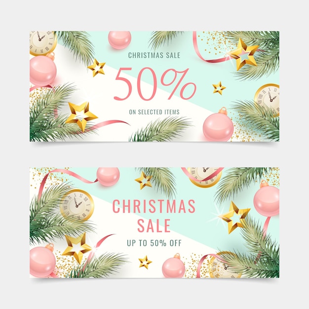 Vector realistische horizontale banners voor kerstverkoop