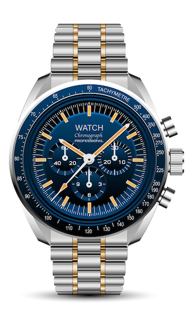 Realistische horlogeklok chronograaf roestvrij staal donkerblauw design luxe mode-object voor heren