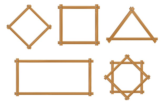 Realistische houten frames collectie geïsoleerd op een witte achtergrond illustratie vintage cartoon frame