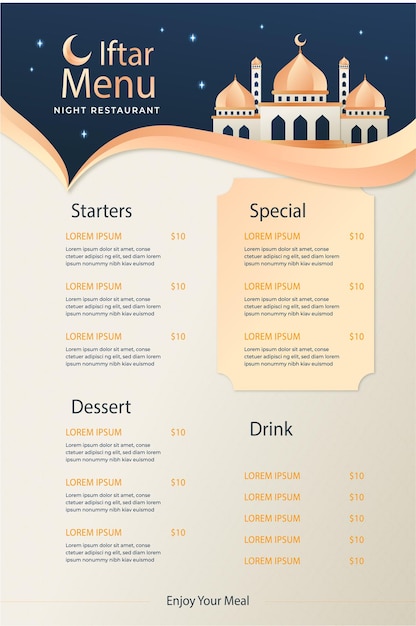 Vector realistische iftar menu kaart sjabloon