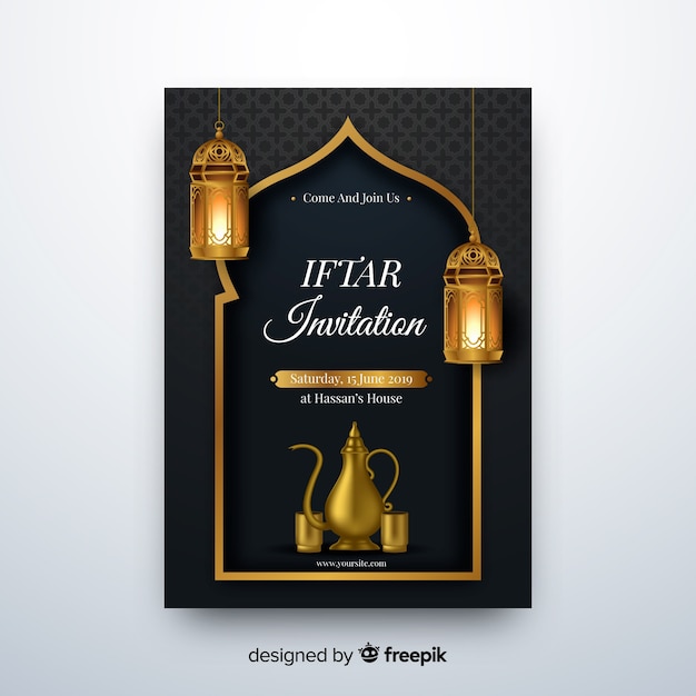 Realistische iftar uitnodigingssjabloon
