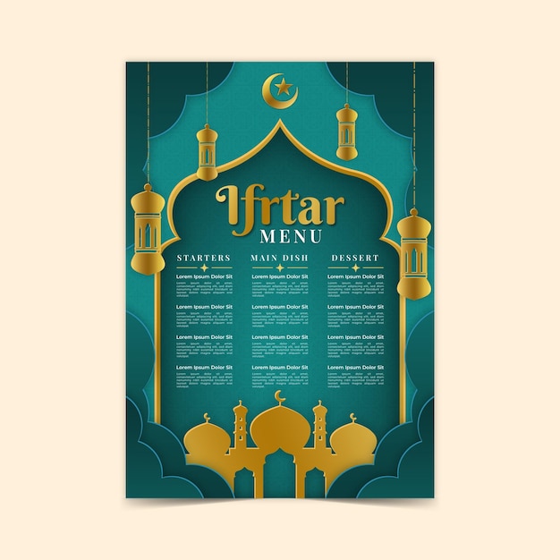 Vector realistische iftar verticale menu sjabloon klaar om af te drukken