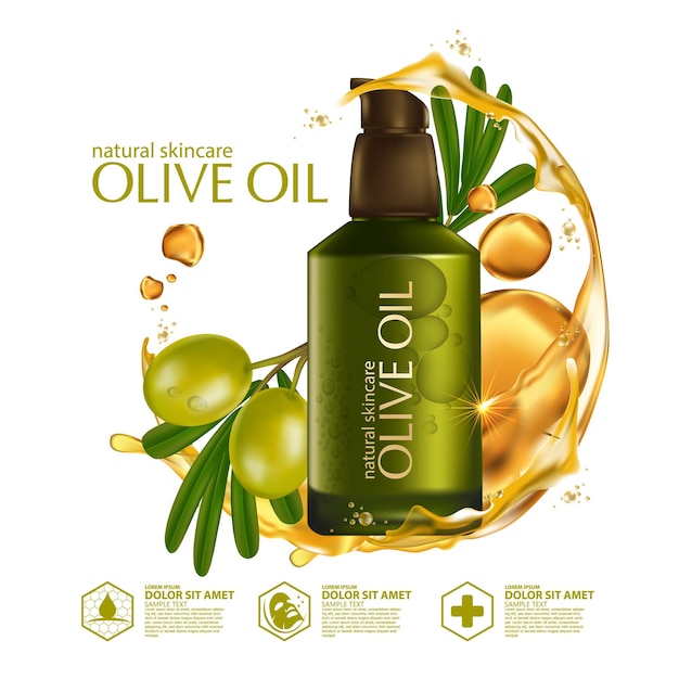 Realistische illustratie cosmetica met ingrediënten olijfolie huidverzorging cosmetica