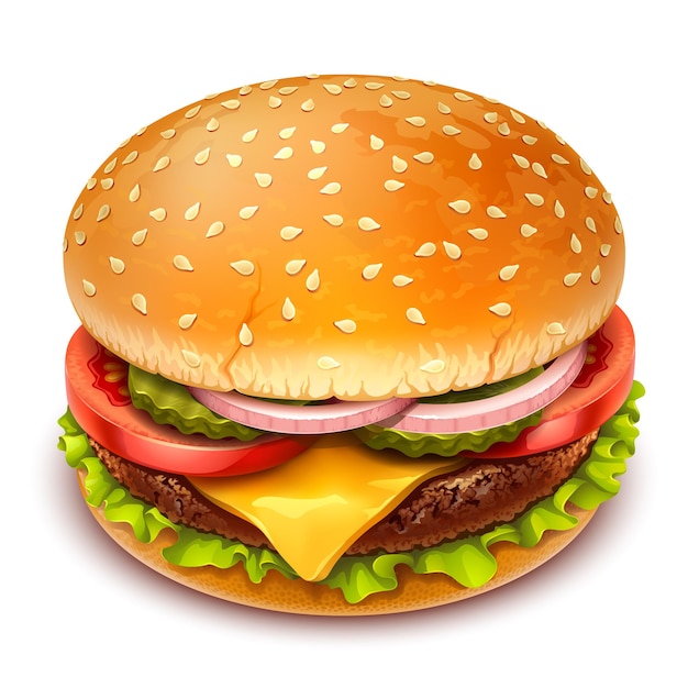 realistische illustratie van hamburger op witte achtergrond