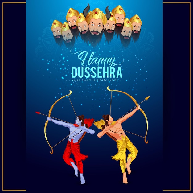 Realistische indiase festival gelukkige dussehra-vieringskaart of flyer