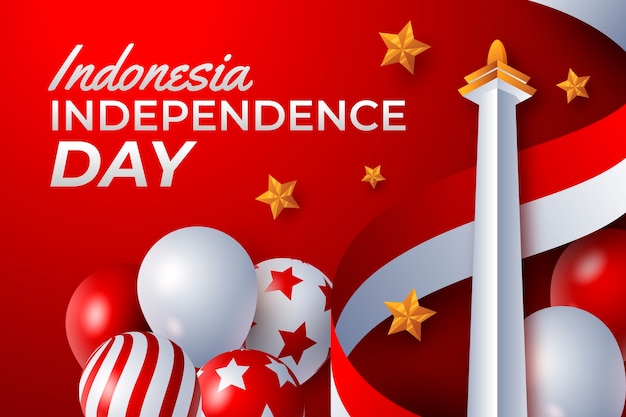 Vector realistische indonesië onafhankelijkheidsdag achtergrond met monument