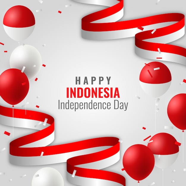 Vector realistische indonesië onafhankelijkheidsdag illustratie met ballonnen en confetti