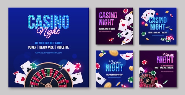 Vector realistische instagram-berichten voor casino-avonden