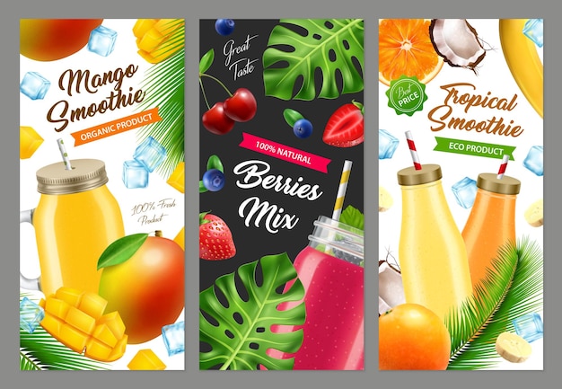 Vector realistische jar-cocktail-smoothie-banners instellen ¡
