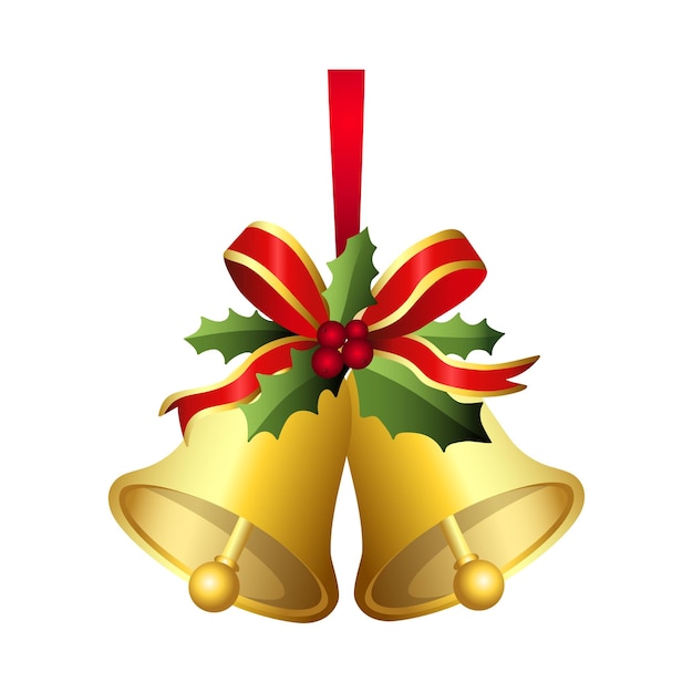 Realistische jingle klokken kerst hangend op rood lint decoratie vector