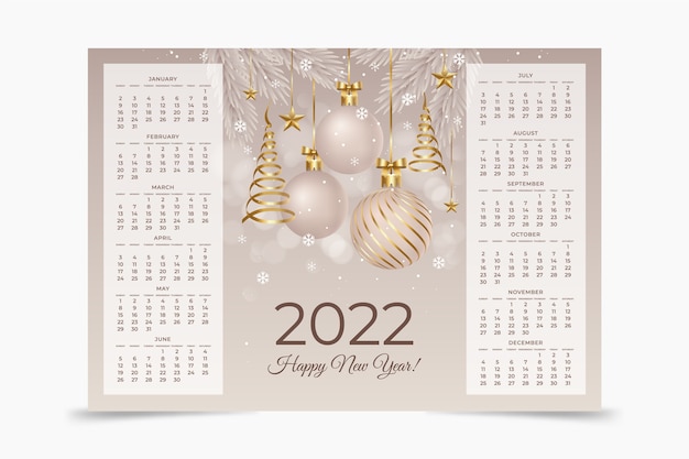 Realistische kalendersjabloon voor 2022