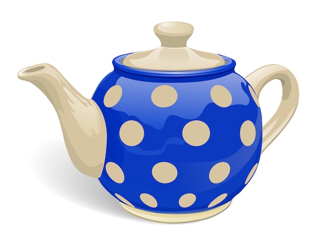 Realistische keramiek theepot. Blauw met beige erwten.