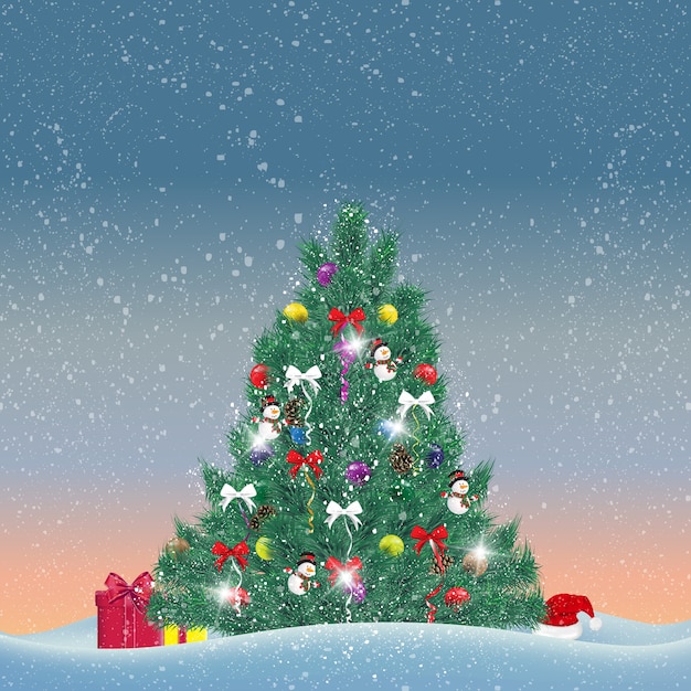 Realistische kerstboom met decoraties