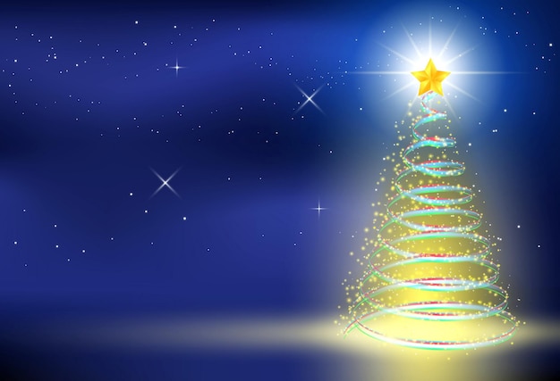 Vector realistische kerstboom met magisch licht of luxe kerstboom met sterlamp of decoratie