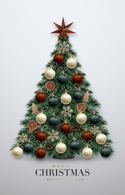 Realistische kerstboom met ornamenten