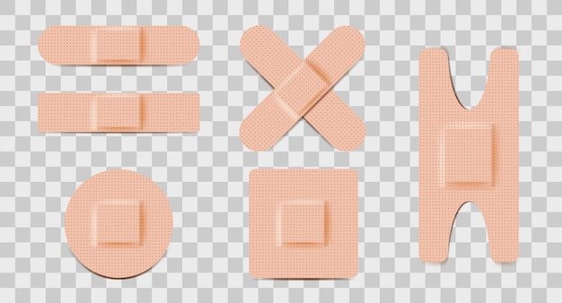 Realistische kleverbandset Medisch gips geïsoleerd op doorzichtige achtergrond