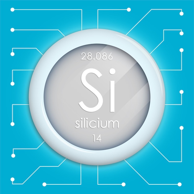 Realistische knop met silicium symbool Chemisch element is silicium Vector geïsoleerd op wit