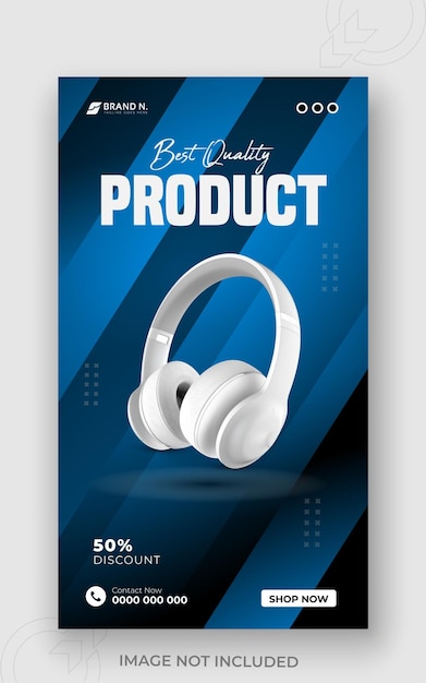 Vector realistische koptelefoon en instagram black friday super sale social media bannermalplaatje
