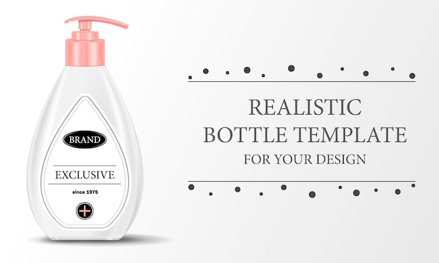 Vector realistische lay-out van een witte plastic dispenser fles voor uw ontwerp op een geïsoleerde achtergrond met tekst, afbeelding